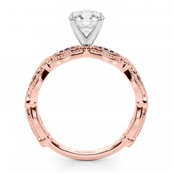 Antique Style Blue Sapphire & Diamond Engagement Ring 18K Rose Gold (0.20ct)