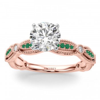 Antique Style Emerald & Diamond Engagement Ring 18K Rose Gold (0.20ct)