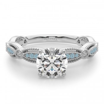 Antique Style Aquamarine & Diamond Engagement Ring 18K White Gold (0.20ct)