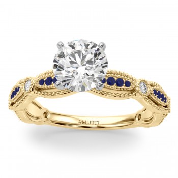 Antique Style Blue Sapphire & Diamond Engagement Ring 18K Yellow Gold (0.20ct)