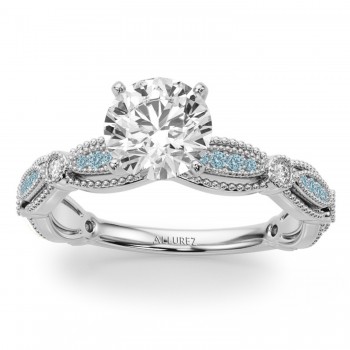 Antique Style Aquamarine & Diamond Engagement Ring in Platinum (0.20ct)