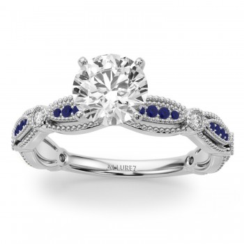 Antique Style Blue Sapphire & Diamond Engagement Ring in Platinum (0.20ct)