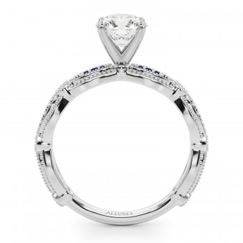 Antique Style Blue Sapphire & Diamond Engagement Ring in Platinum (0.20ct)