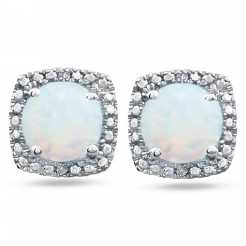 Lab-Grown White Opal & Natural Diamond Stud Earrings in Sterling Silver (0.65ct)