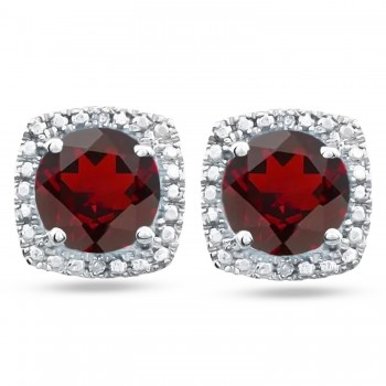Natural Mozambique Garnet & Natural Diamond Stud Earrings in Sterling Silver (1.12ct)