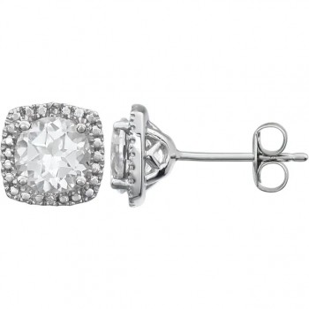 Lab Grown White Sapphire & Natural Diamond Stud Earrings in Sterling Silver (0.94ct)
