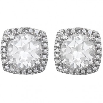 Lab Grown White Sapphire & Natural Diamond Stud Earrings in Sterling Silver (0.94ct)