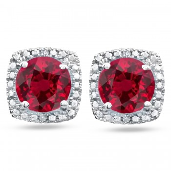 Lab Grown Ruby & Natural Diamond Stud Earrings in Sterling Silver (1.20ct)