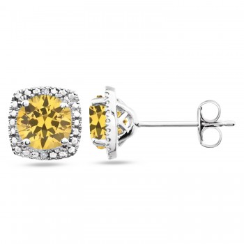 Natural Citrine & Natural Diamond Stud Earrings in Sterling Silver (0.77ct)