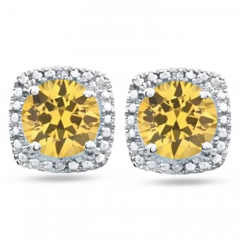 Natural Citrine & Natural Diamond Stud Earrings in Sterling Silver (0.77ct)