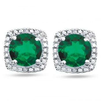 Lab-Grown Emerald & Natural Diamond Stud Earrings in Sterling Silver (0.80ct)