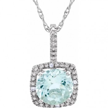 Natural Aquamarine & Natural Diamond Pendant Necklace in Sterling Silver (1.27ct)