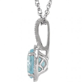 Natural Aquamarine & Natural Diamond Pendant Necklace in Sterling Silver (1.27ct)
