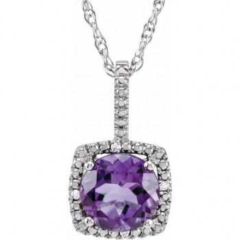 Natural Amethyst & Natural Diamond Pendant Necklace in Sterling Silver (1.22ct)