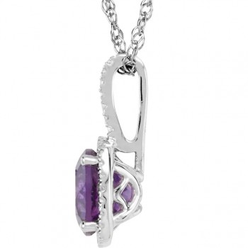 Natural Amethyst & Natural Diamond Pendant Necklace in Sterling Silver (1.22ct)