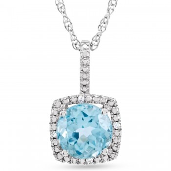 Natural Sky Blue Topaz & Natural Diamond Pendant Necklace in Sterling Silver (1.67ct)