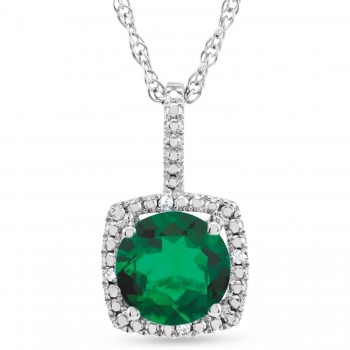 Lab Grown Emerald & Natural Diamond Pendant Necklace in Sterling Silver (1.21ct)