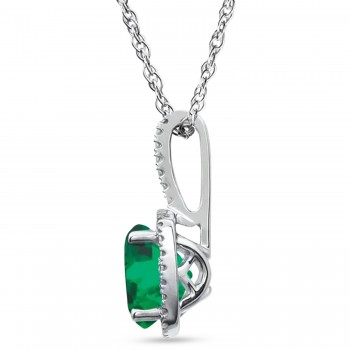 Lab-Grown Emerald & Natural Diamond Pendant Necklace in Sterling Silver (1.21ct)