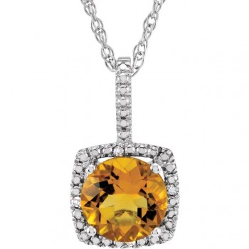 Natural Citrine & Natural Diamond Pendant Necklace in Sterling Silver (1.21ct)