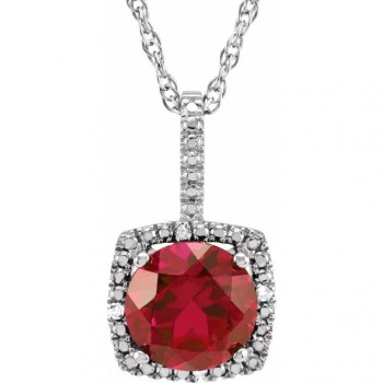 Lab-Grown Ruby & Natural Diamond Pendant Necklace in Sterling Silver (1.82ct)