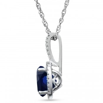 Lab Grown Blue Sapphire & Natural Diamond Pendant Necklace in Sterling Silver (1.85ct)