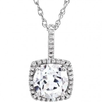 Lab Grown White Sapphire & Natural Diamond Pendant Necklace in Sterling Silver (1.28ct)