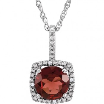 Natural Mozambique Garnet & Natural Diamond Pendant Necklace in Sterling Silver (1.67ct)