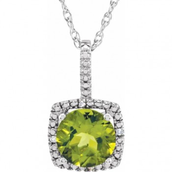 Natural Peridot & Natural Diamond Pendant Necklace in Sterling Silver (1.44ct)