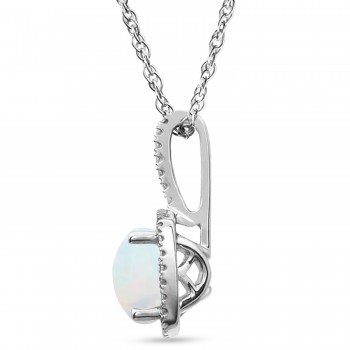 Lab-Grown White Opal & Natural Diamond Pendant Necklace in Sterling Silver (1.02ct)