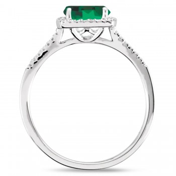Lab Grown Emerald & Natural Diamond Ring in Sterling Silver (1.20ct)