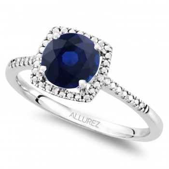 Lab Grown Blue Sapphire & Natural Diamond Ring in Sterling Silver (1.84ct)