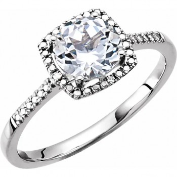 Lab Grown White Sapphire & Natural Diamond Ring in Sterling Silver (1.27ct)