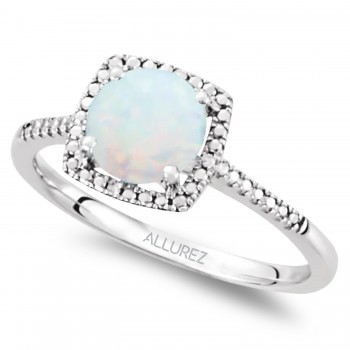 Lab Grown White Opal & Natural Diamond Ring in Sterling Silver (1.01ct)