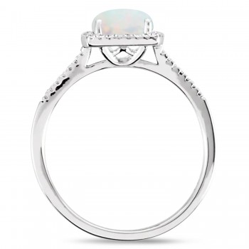 Lab-Grown White Opal & Natural Diamond Ring in Sterling Silver (1.01ct)