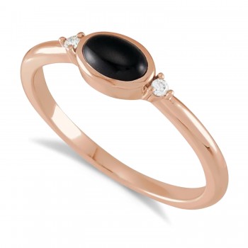 Oval Natural Cabochon Onyx & Diamond Ring 14K Rose Gold (0.35ct)