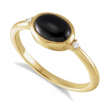 Oval Natural Cabochon Onyx & Diamond Ring 14K Yellow Gold (1.02ct)