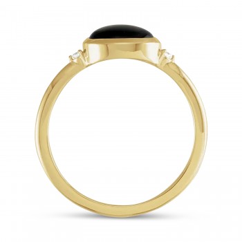 Oval Natural Cabochon Onyx & Diamond Ring 14K Yellow Gold (1.02ct)