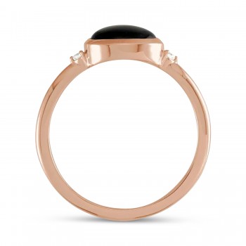 Oval Natural Cabochon Onyx & Diamond Ring 14K Rose Gold (1.02ct)