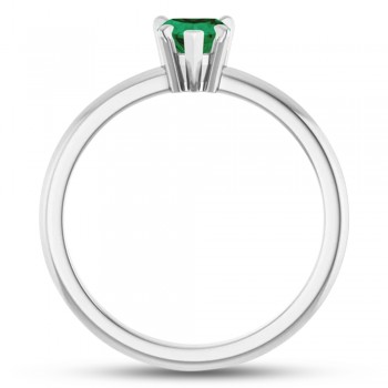 Lab Grown Emerald & Natural Diamond Heart Ring 14K White Gold (0.43ct)