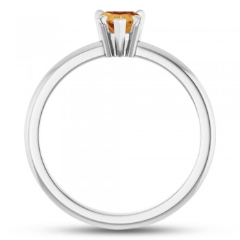 Natural Citrine & Natural Diamond Heart Ring 14K White Gold (0.45ct)
