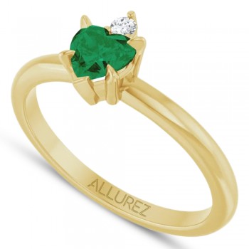 Heart Lab Grown Emerald & Natural Diamond Ring 14K Yellow Gold (0.43ct)