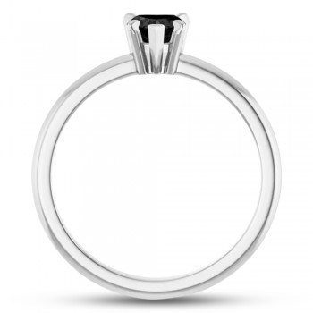 Heart Natural Black Onyx & Natural Diamond Ring 14K White Gold (0.38ct)