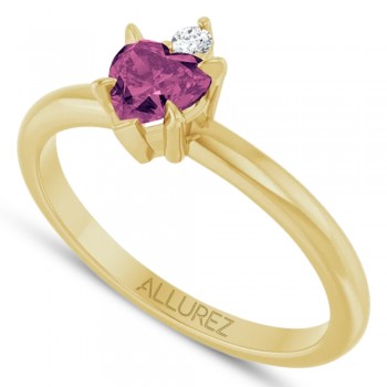 Natural Pink Tourmaline & Natural Diamond Heart Ring 14K Yellow Gold (0.49ct)