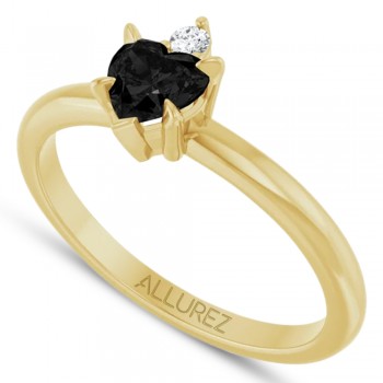 Natural Black Onyx & Natural Diamond Heart Ring 14K Yellow Gold (0.38ct)