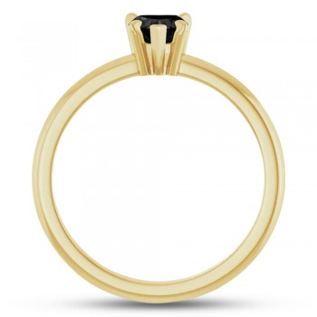 Natural Black Onyx & Natural Diamond Heart Ring 14K Yellow Gold (0.38ct)