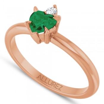 Lab Grown Emerald & Natural Diamond Heart Ring 14K Rose Gold (0.43ct)