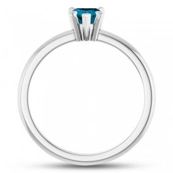 Natural London Blue Topaz & Natural Diamond Heart Ring 14K White Gold (0.60ct)