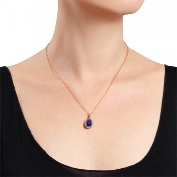 Lab Alexandrite & Halo Diamond Pendant Necklace in 14k Rose Gold 2.00ct