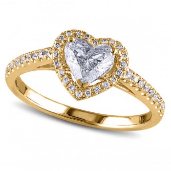 Heart Shaped Diamond Halo Engagement Ring in 14k Yellow Gold (1.00ct)