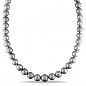 Graduating Tahitian Black Pearl Strand Necklace 14k White Gold 9-12.5mm